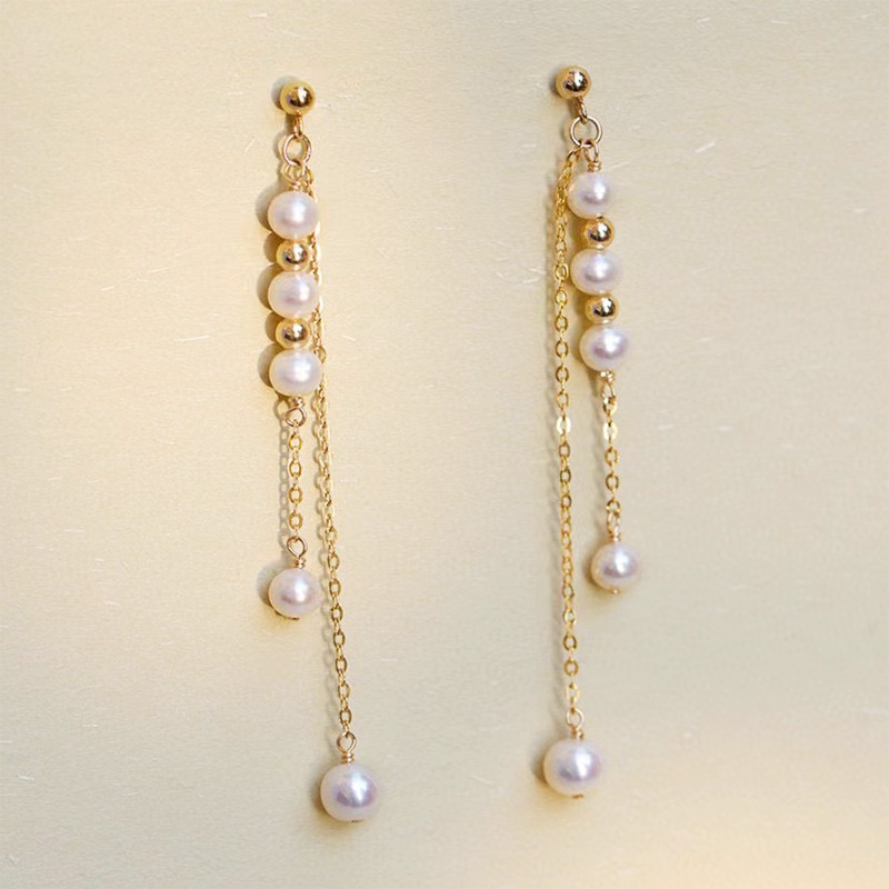 Natural Freshwater Pearl Long Tassel Earrings For Women14 KGold-injected Niche High-end Design Water Drop Style Earrings