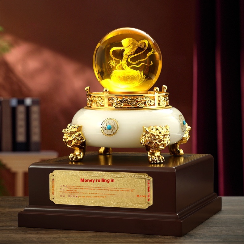 Dragon Turns The World Snake Year Treasure Bowl Ornaments White Jade Glass Opening Gift Office Living Room Housewarming Home Decoration