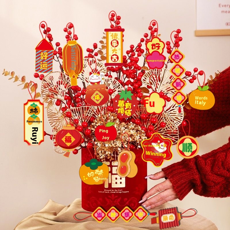 Spring Festival Living Room Housewarming Scene Layout Potted Fortune Tree Decoration Year Snake Year Pendant Hanging Card