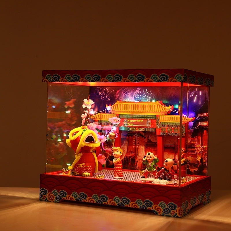 Year Decorations Snow Lion Dance Seesaw Gift Box Decoration Hotel Shopping Mall Year Scenery Atmosphere Props