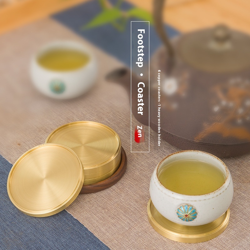 Copper Coaster Tea Mat Cup Holder Incense Tray Simple Zen Chinese Style Home Dining Matulation Pad Tea Tray National Style Tea Set Accessories