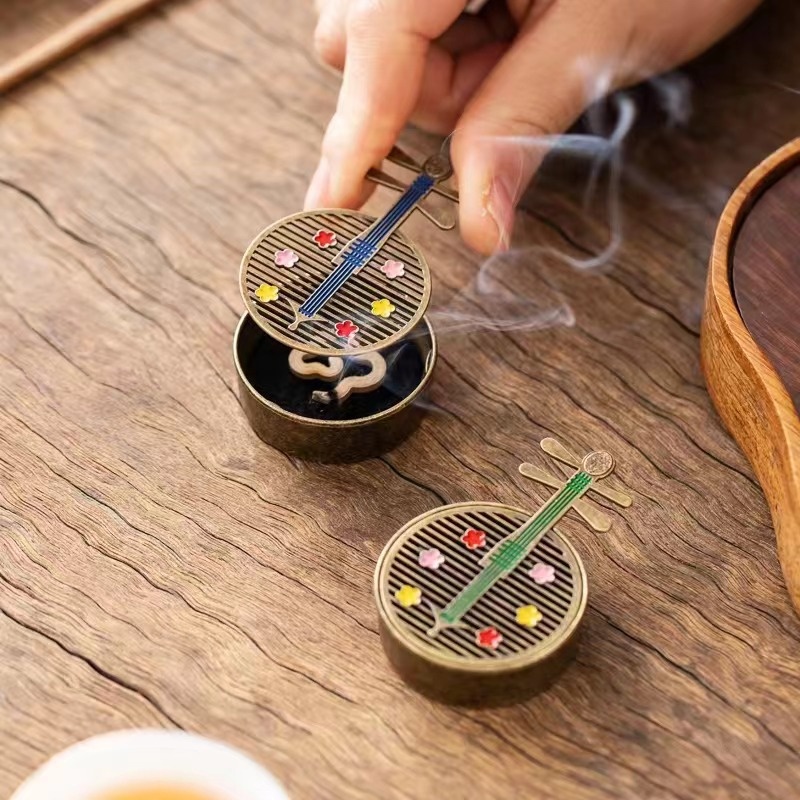 Chinese Style Bamboo Rod Small Incense Burner Gourd Fan Pipa Pan Incense Burner Small Xiangyun Incense Burner Ornaments Sandalwood Incense Burner