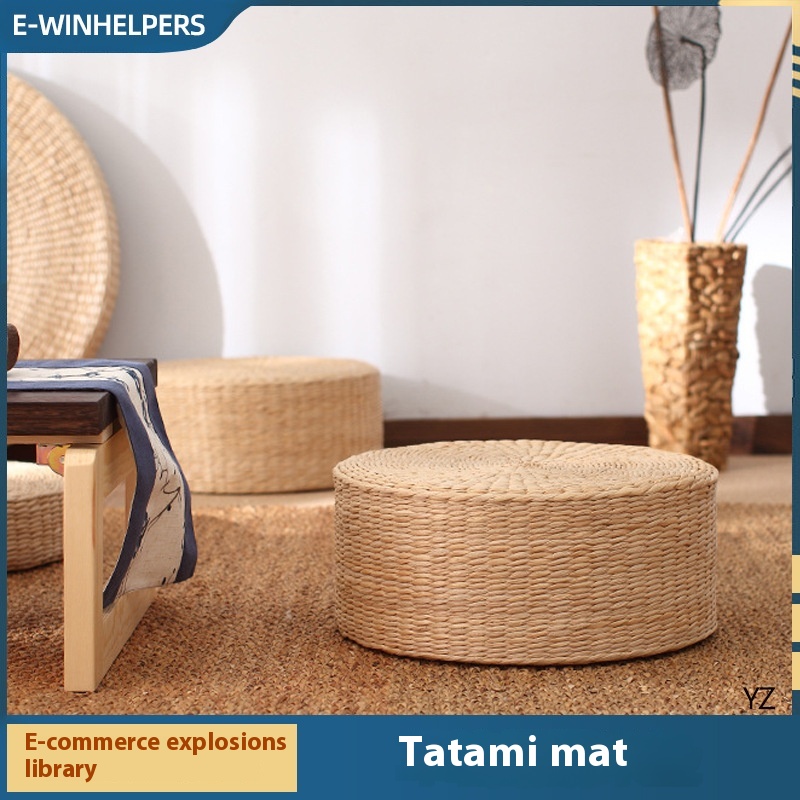 Futon Cushion Japanese Tatami Mat Rattan Meditation Cushion Meditation Mat Ground Straw Stool Floor Cushion Retro