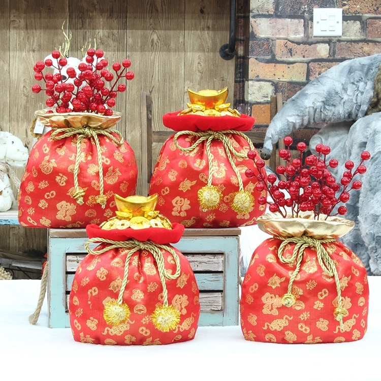 Year Spring Festival Fabric Money Bag Holly Fruit Gift Bag Home Shopping Mall Hotel Front Desk Decoration Ornaments