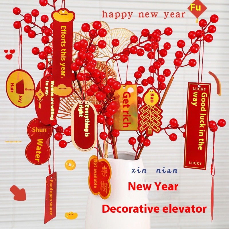 Year Pendant Decorative Cards Spring Festival Year Decoration Small Hanging Ornaments Green Plant Bonsai Chandelier Supplies Cards