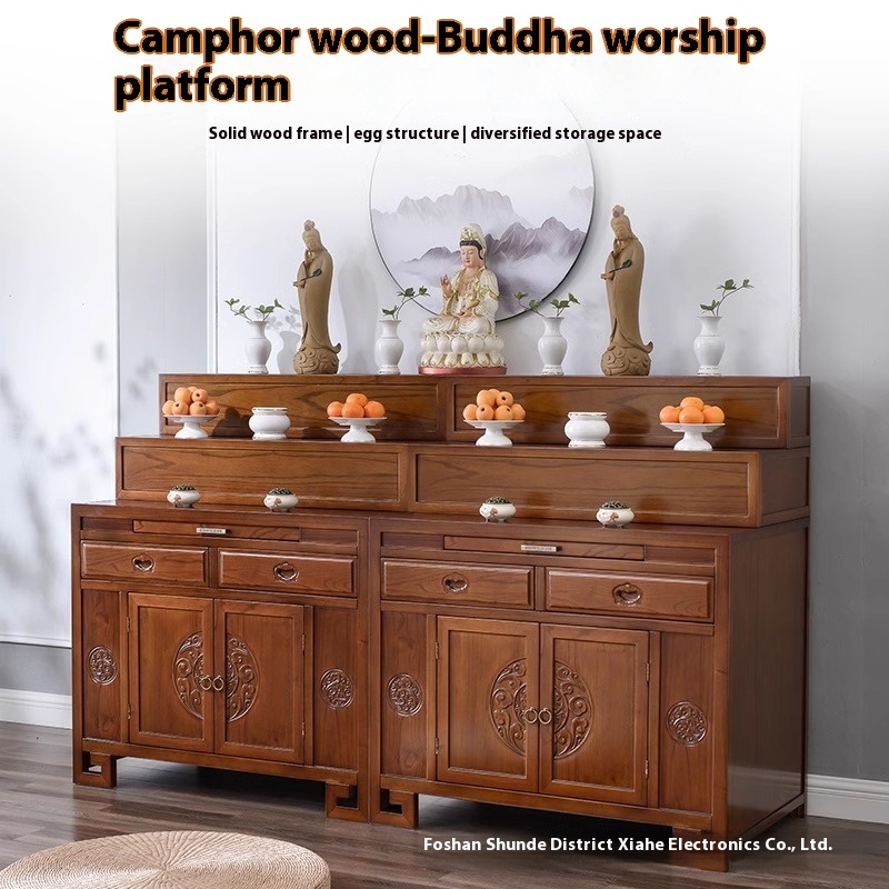 Solid Wood Altar Incense Table Home Buddhist Temple Three-layer Altar Incense Table Guanyin God Of Wealth Guan Gong Altar Buddha Niche Cabinet