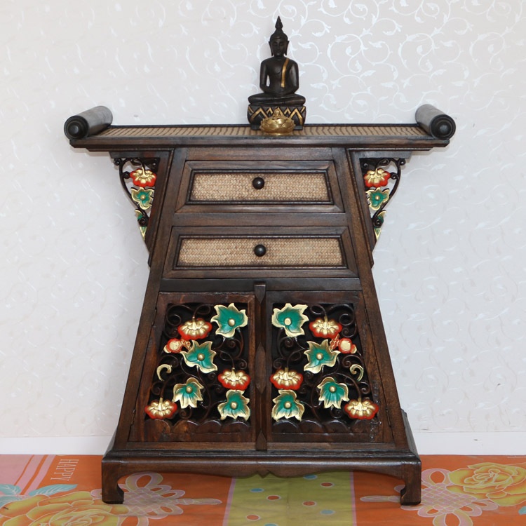 Thai Solid Wood Porch Cabinet Buddha Table Niche Southeast Asian Style Decorative Cabinet Retro Creative Living Room Storage Locker