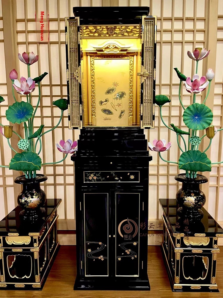 Zen Cloud No.16 Combination Package Buddhist Niches Sticking Table Gold Cabinet Furniture Tibetan Solid Wood Hanging Cabinet Buddhist Altar