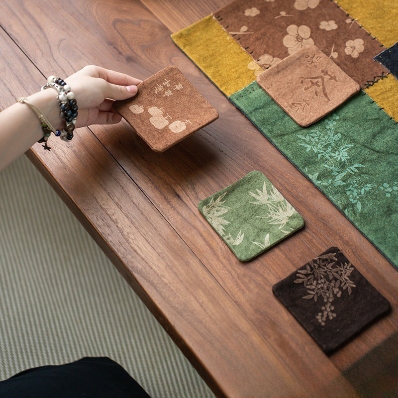Handmade Tie-dyed Burnt Flower Tea Coaster Zen Chinese Tea Ceremony Fabric Teacupulation Pad Kung Fu Tea Set Retro Tea Tray