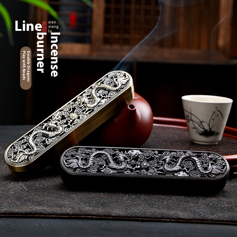 Small Horizontal Double Dragon Play Beads Alloy Wire Incense Burner Chinese Style Creative Home Indoor Zen Buddhist Aromatherapy Burner Incense Box