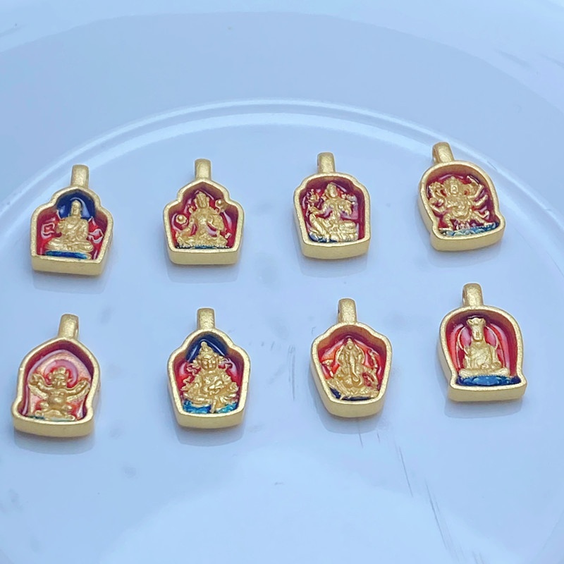 925 Silver Gold-plated Enamel Color Rubbing Buddha Eight Guardian Angel Pendant Diy Handmade Ancient Silver Accessories