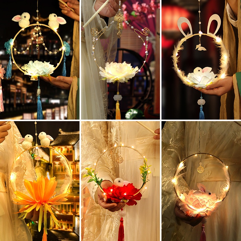 Year Of The Snake Lantern DIYMaterials Children's Handmade Year's Day Jade Rabbit Luminous Lantern Ancient Style Hanfu Ornaments