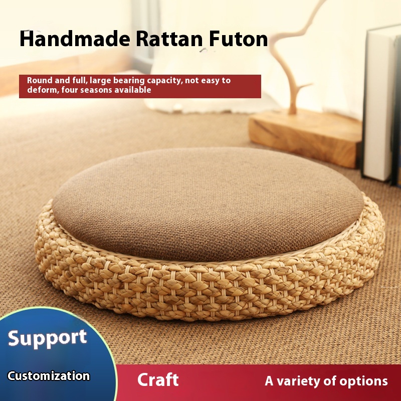 Japanese-style Rattan-woven Linen Futon Cushion Thickened Meditation Cushion Living Room Sitting Pier Kneeling Cushion Lazy Floor Cushion