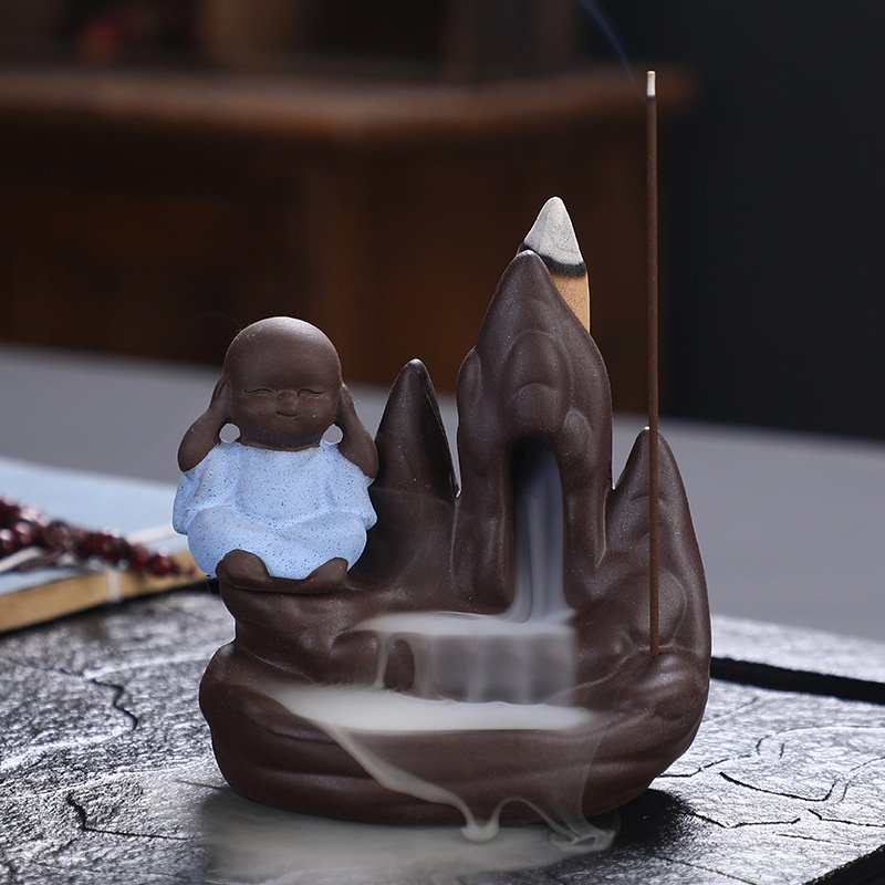 Backflow Incense Burner Creative Purple Sand Four Small Monk Mountain Assembly Line Incense Burner Incense Incense Home Office Decoration