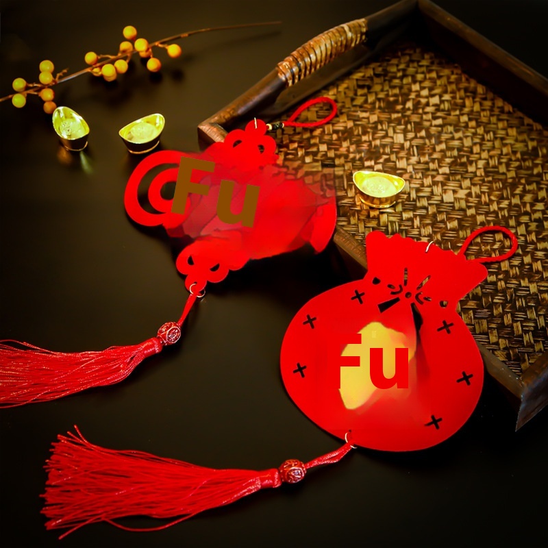 Qiaoqian House Fu Character Pendant Year Decorations Spring Festival Year Potted Plants Living Room Decoration Fu Character Flocking Small Hanging Ornaments