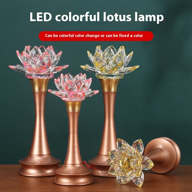 Crystal Lotus Lantern Buddha Lampert Electronic Lamp Pair Of Home Divine Platform Guanyin Lamp Buddha Front Colorful LEDLong Bright Lamp