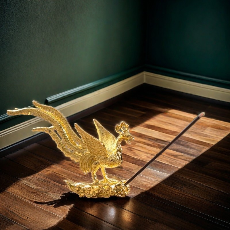 Golden Phoenix Incense Socket Home Antique Copper Incense Holder Home Air Purification Small Incense Burner Study Mini Phoenix Incense Burner