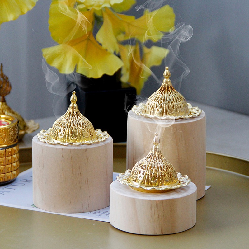 Nordic Pastoral Style Simple Golden Metal Wooden Incense Burner Three-piece Set Middle Eastern Arabic Festival Aromatherapy Burner