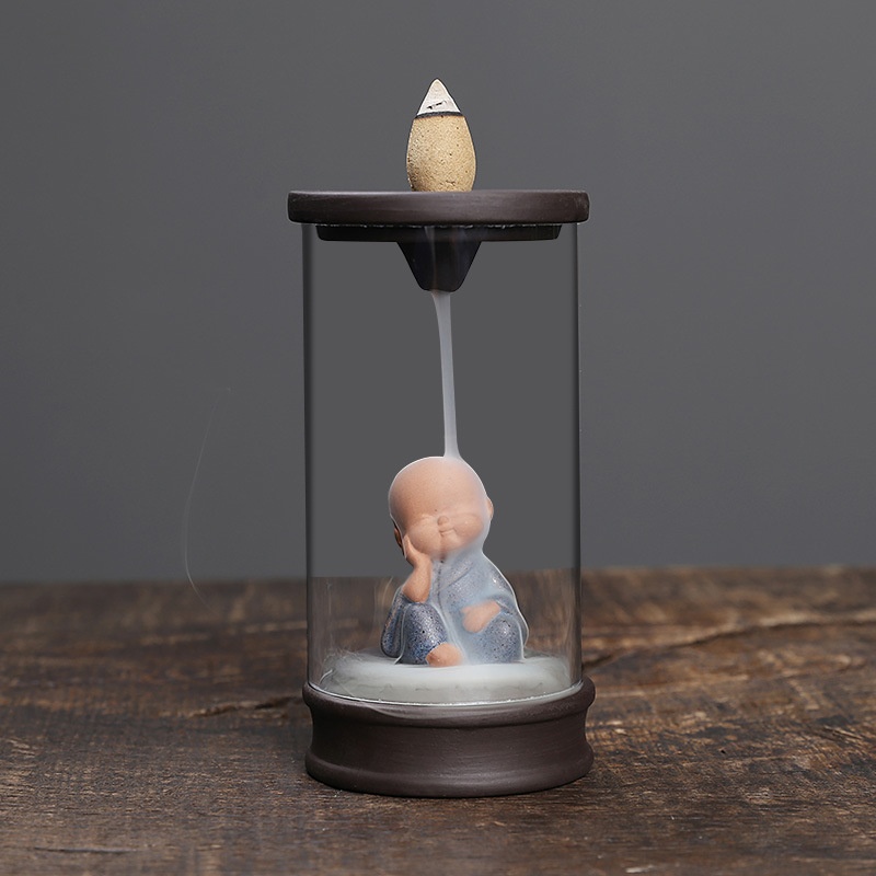 Zen Home Indoor Tea Table Antique Little Monk Sandalwood Agarwood Aromatherapy Furnace Incense Ceramic Backflow Incense Burner Ornaments