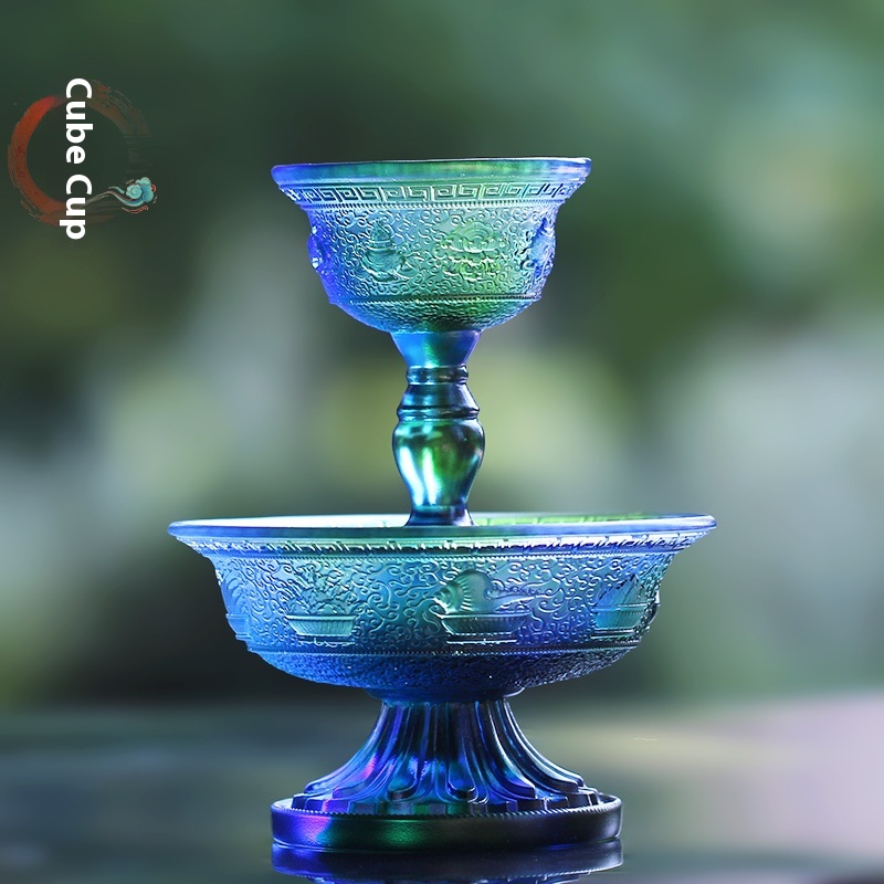 Ancient Glass Guardian Cup Eight Auspicious Offering Cup Ornaments For Home Living Room Buddhist Hall To Place Tibetan Offering Table For Meditation Buddhist Tools
