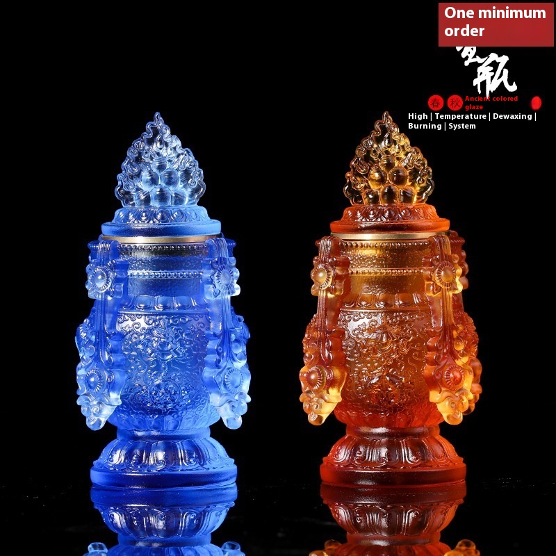 Coloured Glaze Eight Auspicious Aquarius Longevity Mani Bottle Tibetan Buddhism Dharma Temple Buddhist Table For Buddhist Utensils