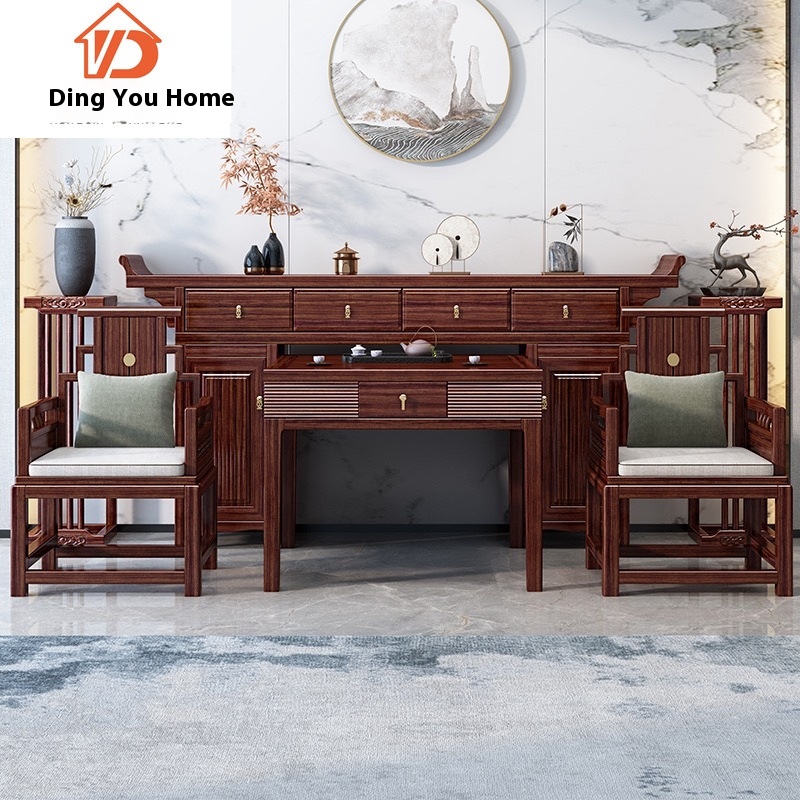 Chinese Style Ebony Wood Incense Case Tribute Table Buddha Table Rural Villa Central Hall Six-piece Set Solid Wood Altar Eight Immortals Table Combination