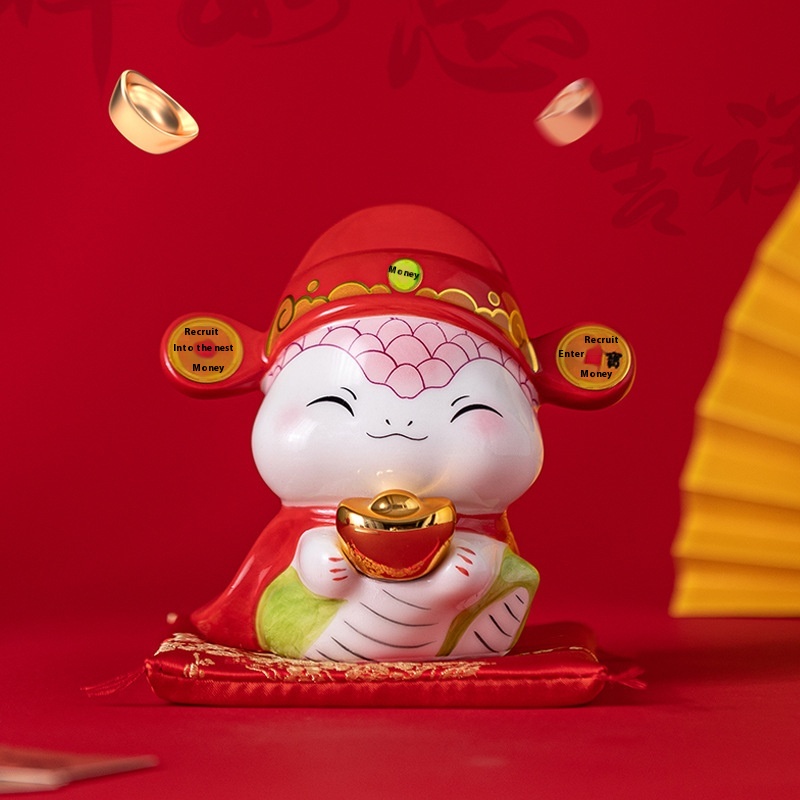 Lucky Bag Year Of The Snake Mascot Ceramic Zodiac Snake Ornaments Piggy Bank Cashier Shop Opening Home Accompanying Gifts