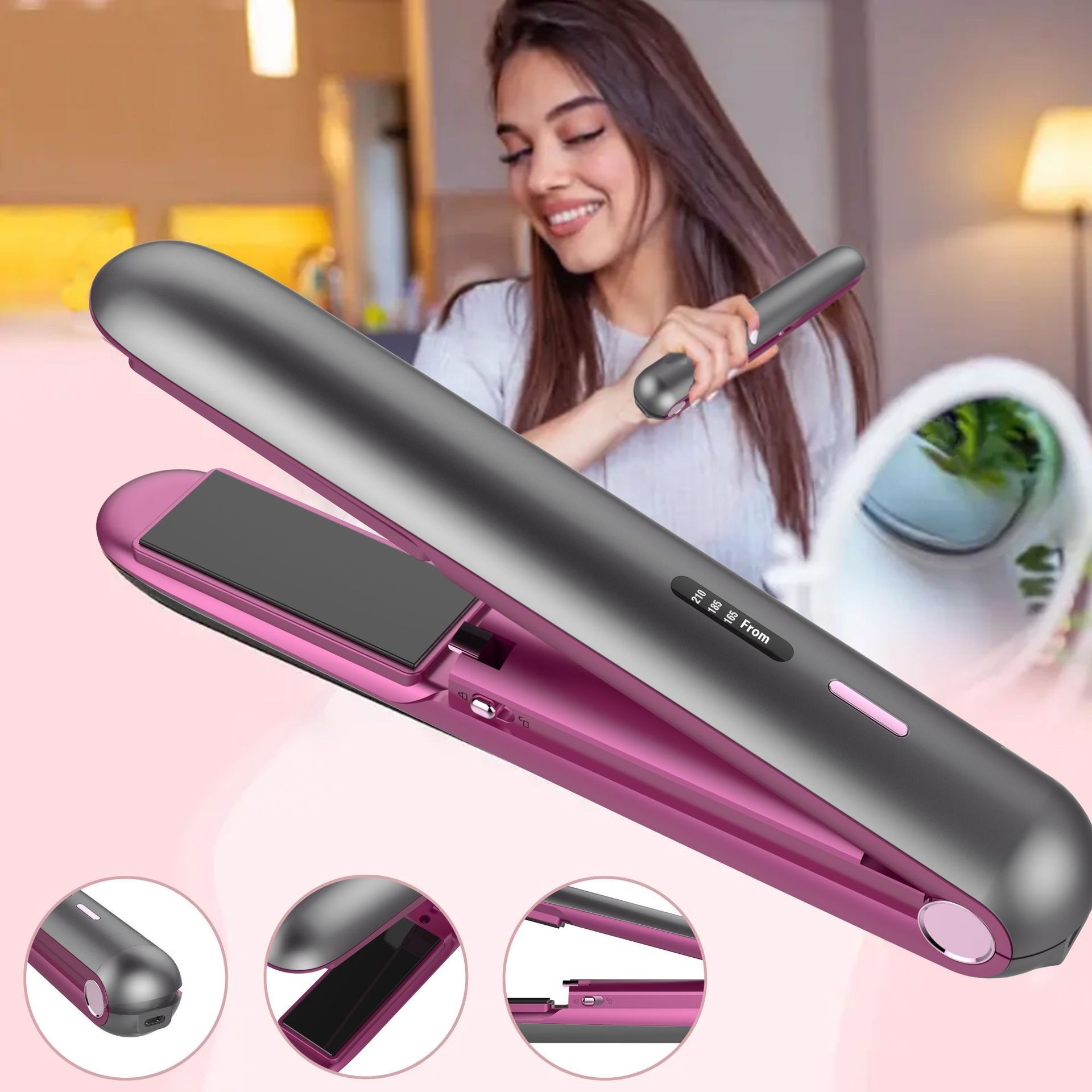 Mini Wireless Charging Portable USBClip Bangs Curling Straight Dual-purpose Small Hair Straightener