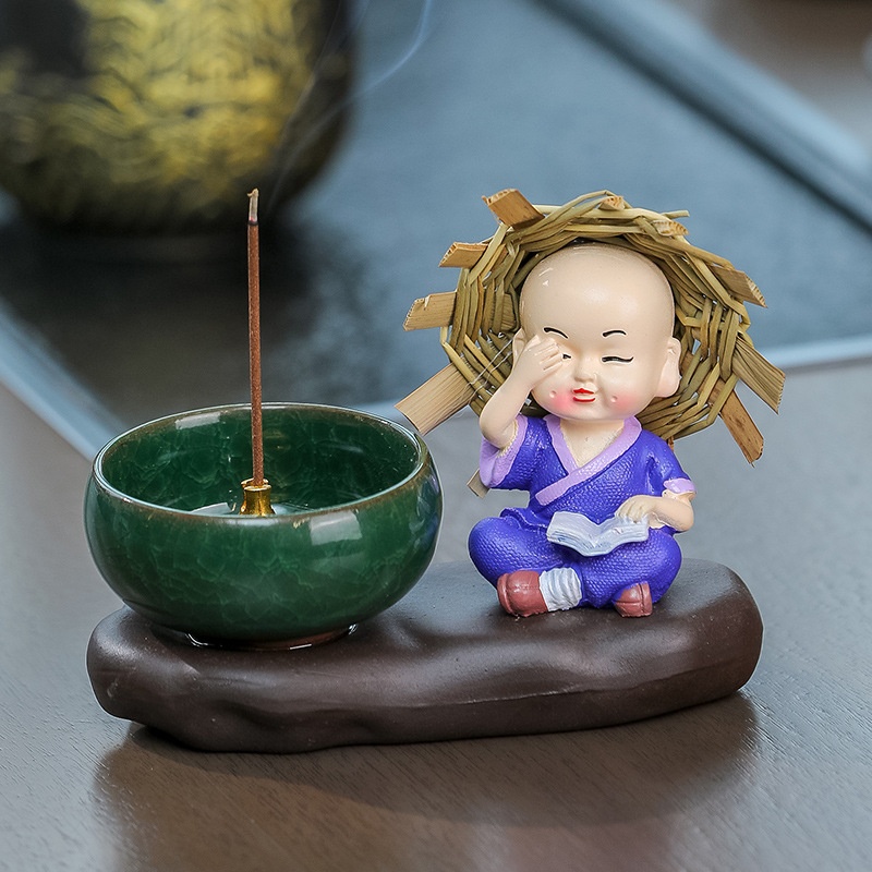Home Indoor Incense Burner Tea Ceremony Ceramic Craft Line Incense Sandalwood Incense Burner Incenseert Little Monk Home Decoration Incense Burner Plate