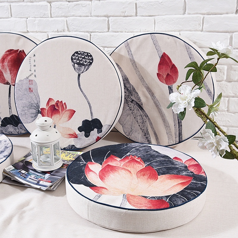 Custom Custom Chinese Lotus Meditation Meditation Futon Cushion Cotton Linen Fabric Round Padded Cushion