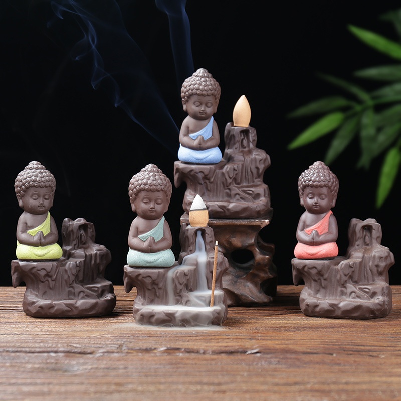 Back Flow Incense Burner Creative Purple Sand Small Monk Mountain Flowing Water Incense Line Fumigation Ceramic Incense Road Home Office Ornaments