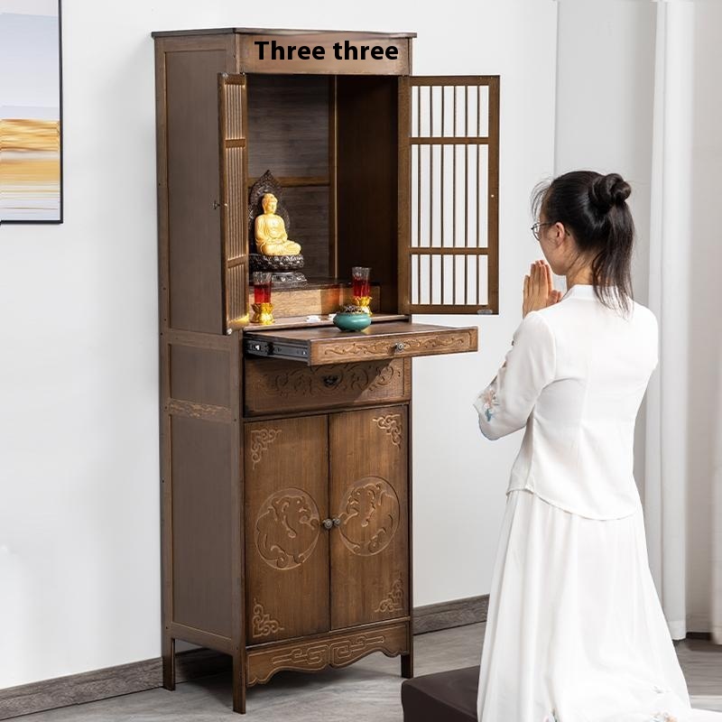 Buddhist Niche Chinese Style Vertical Cabinet Guanyin Cabinet Modern Light Luxury Small Table Fragrance Table Shrine Solid Wood Shrine Home Property
