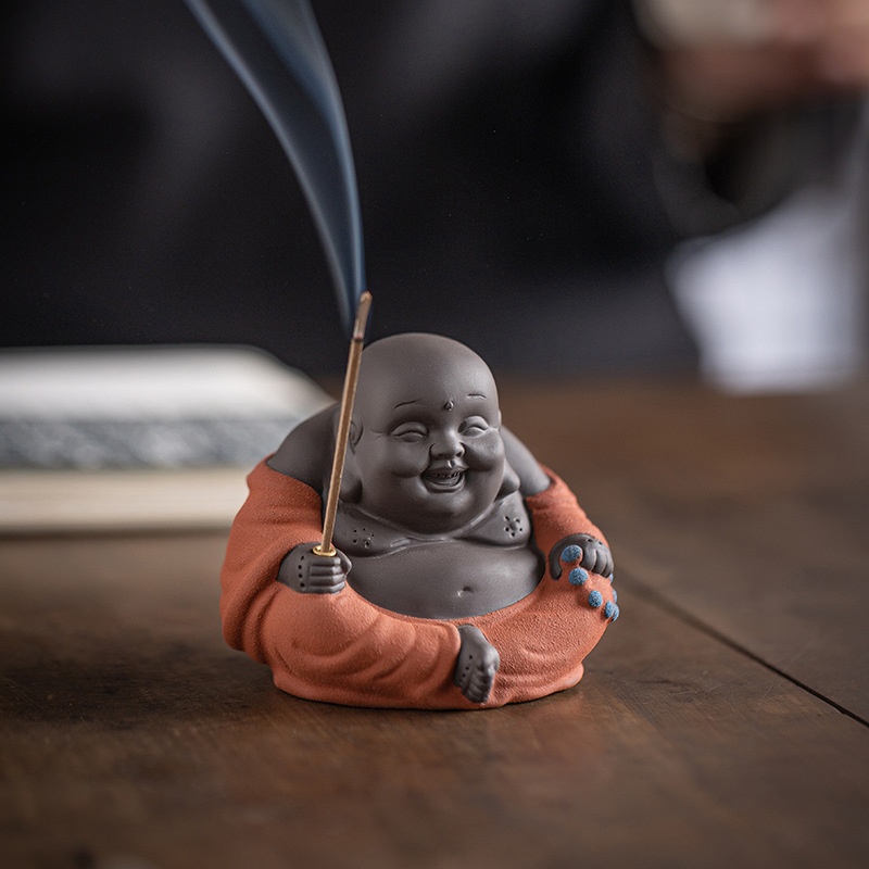 Creative Purple Sand Fortune-bringing Maitreya Buddha Tea Pet Ornaments Boutique Tea Play Tea Table Accessories Tea Table Decorations Tea Ceremony Incense Burner