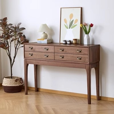 Nordic Solid Wood Black Walnut Entrance Table Solid Wood Table Retro Simple Entrance Table Retro Table Table Table