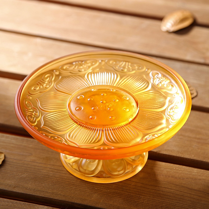 B6 J1 Colored Glazed Fruit Plate Home Living Room Tea Table Buddha Serving Fruit Plate Lotus Flower Serving Plate Tribute Fruit Plate Eight Auspicious Fruit