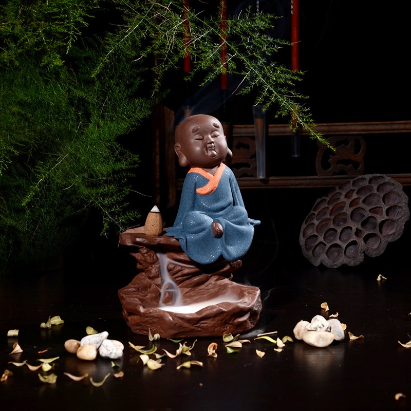 Handicrafts And Ornaments Creative Ceramic Home Decoration Little Monk Backflow Incense Burner Mountain And Water Aromatherapy Burner