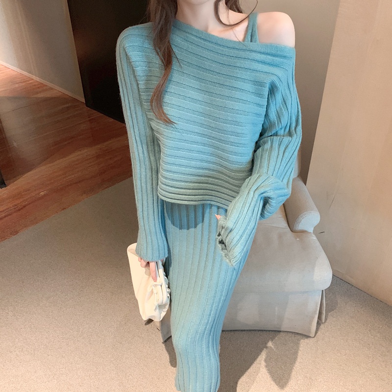 Knitted Suspender Suit,Elegant Pullover Sweater,Fashionable Two-piece Set