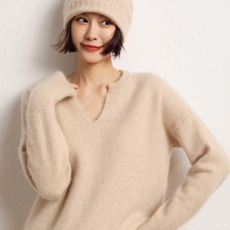 Cashmere Pullover Short V-neck Loose Fashion Tops Large Size Thickened Knitted Sweater