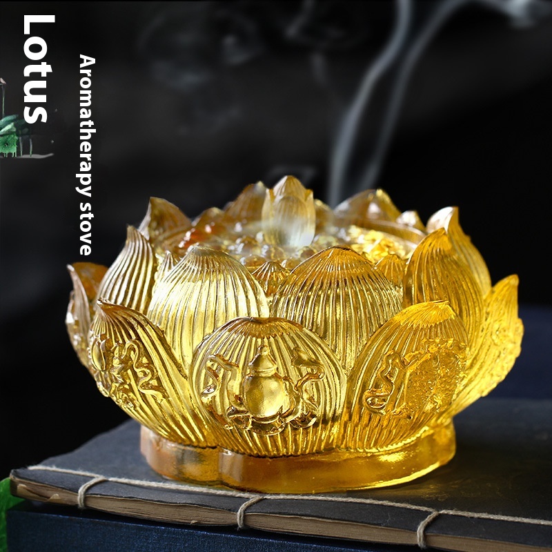 Glass Eight Auspicious Incense Burner Lotus Incense Holder Incense Holder Decoration Home Living Room Buddhist Hall Tea Room Household Buddhist Supplies