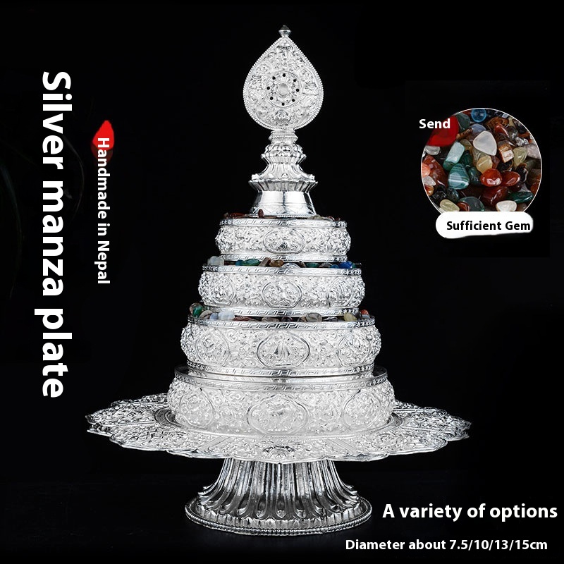 Tibetan Mandala Plate Nepalese Handmade99 Silver Eight Auspicious Carved Mandala Plate Household Mandala Plate Ornaments