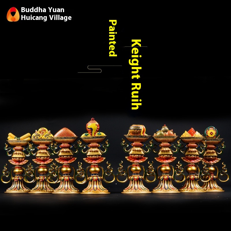 Buddha Yuan Hui Eight Auspicious Ornaments Home Buddha Suit Bronze Painted Auspicious Eight Treasures Ornaments Buddhist Articles Eight Auspicious Things