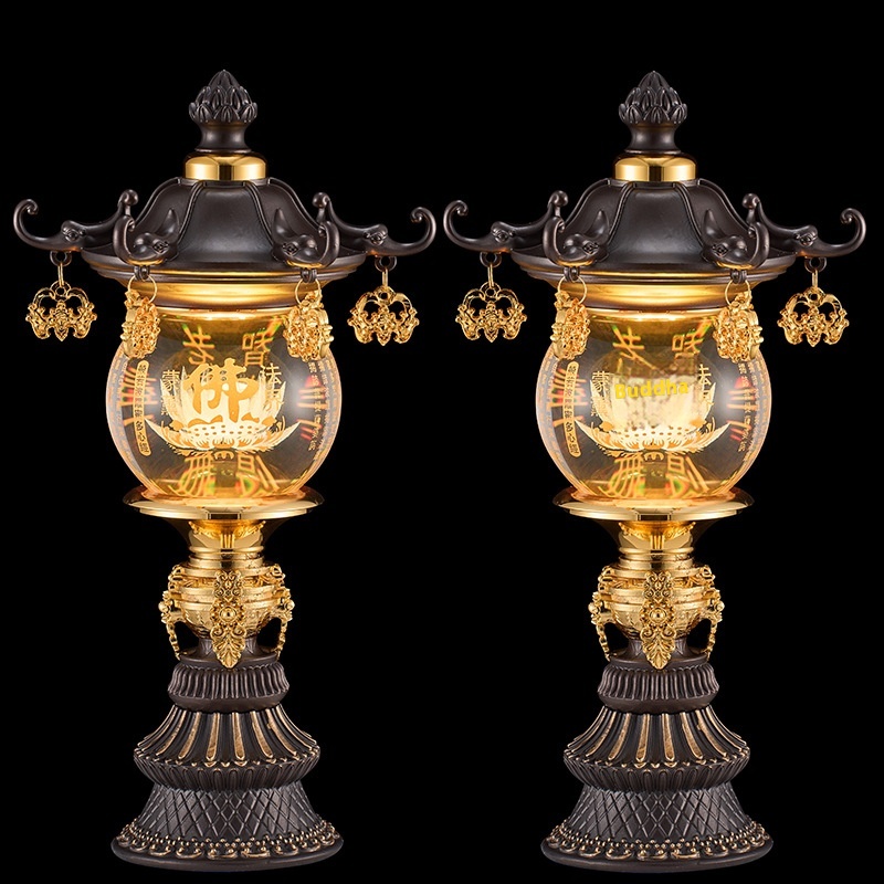 Eight Auspicious Crystal Lamp Lotus Lamp LEDRetro Palace Lantern Electronic Lighting Household Plug-in24-hour Long-burning Lamp