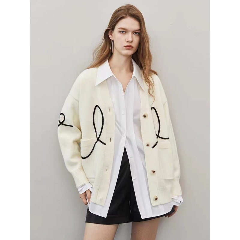 Design Sense Contrast Color Line Sense Knitted Jacket Lazy Style Fashion Simple Sweater