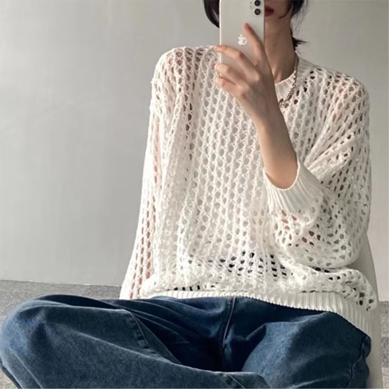 Hollow Loose Fashion Knitted Sweater Mesh Crewneck Multicolor Top Gender Free Weartagram