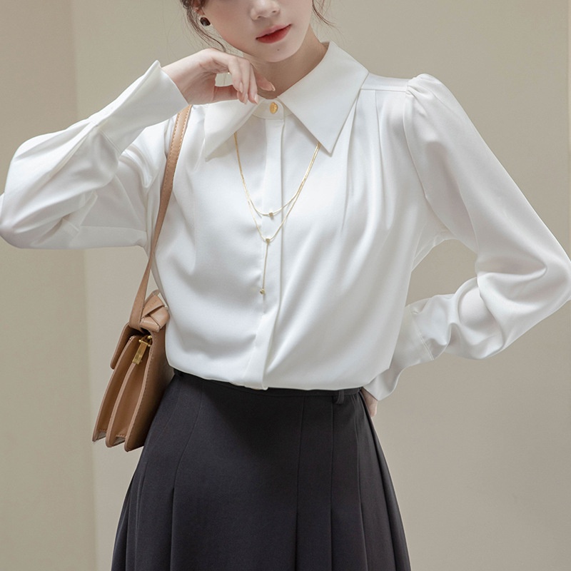 Fashion Temperament Chain White Shirt Long Sleeve Loose All-match Design Professional Shirt
