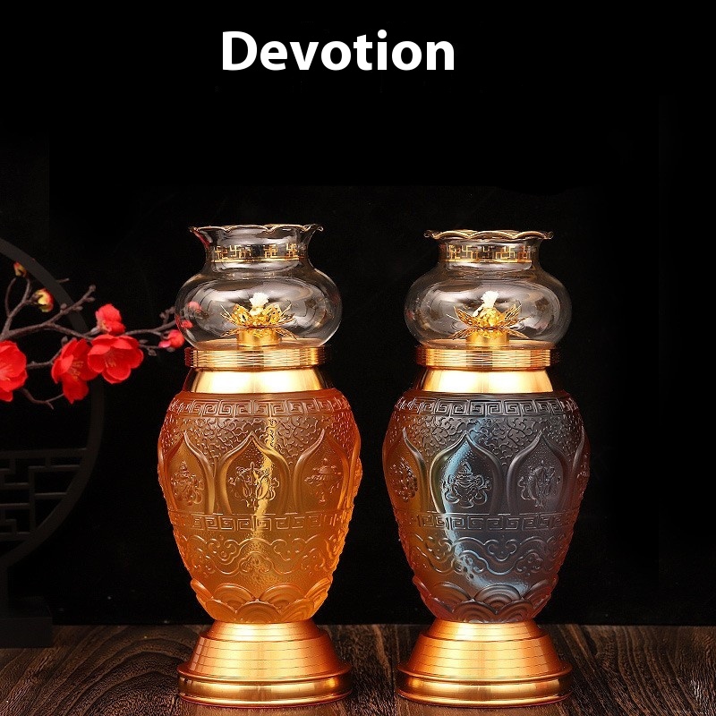 Glass Dimming Lamp Brass Lotus Lamp For Buddha Liquid Butter Lamp Lamp Color Eight Auspicious Long-bright Lamp Buddha