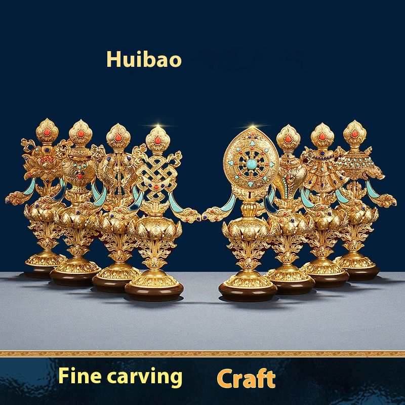 Eight Auspicious Ornaments Home Office Decoration Buddha Supplies Desktop Ornaments Collection Grade Huibao Pure Copper Auspicious Eight Treasures
