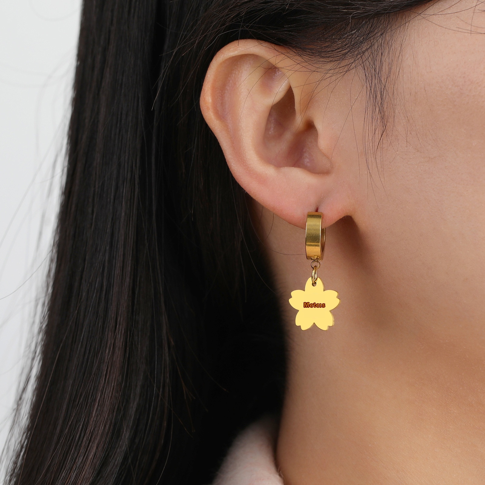 Gold Cherry Blossom Pendant Women Girls Earrings Stainless Steel Jewelry Dangle Earrings Birthday Gift