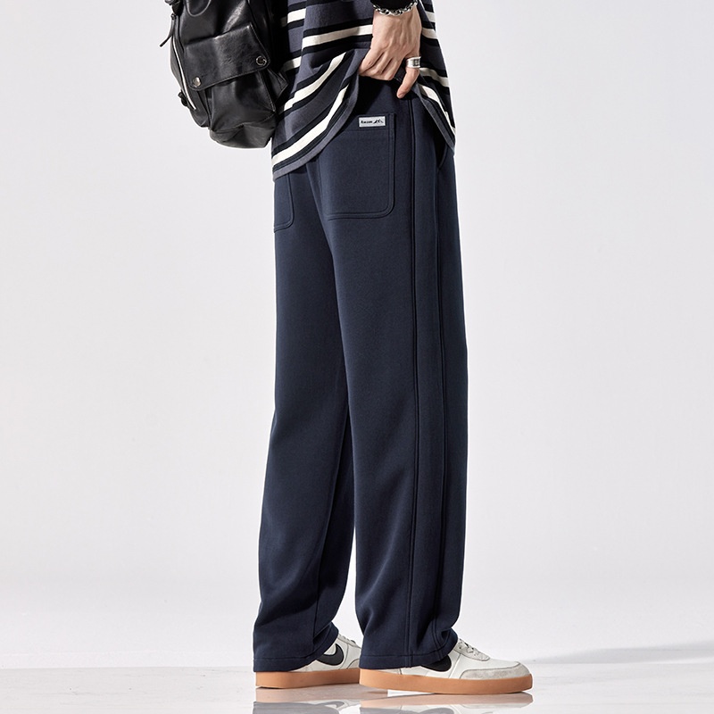 Loose Plus Velvet Straight Floor-length Pants Knitted Sweatpants Wide-leg Casual Pants