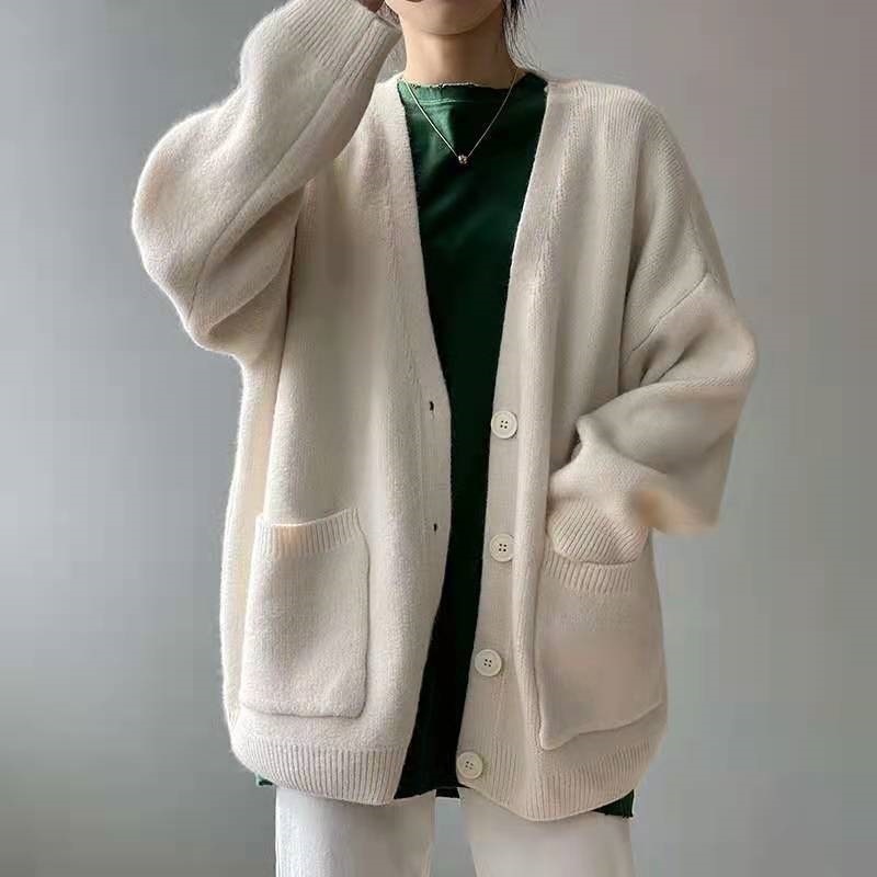 Sweater Jacket,Loose,Western Style And Lazy Style Solid Color Knitted Cardigan